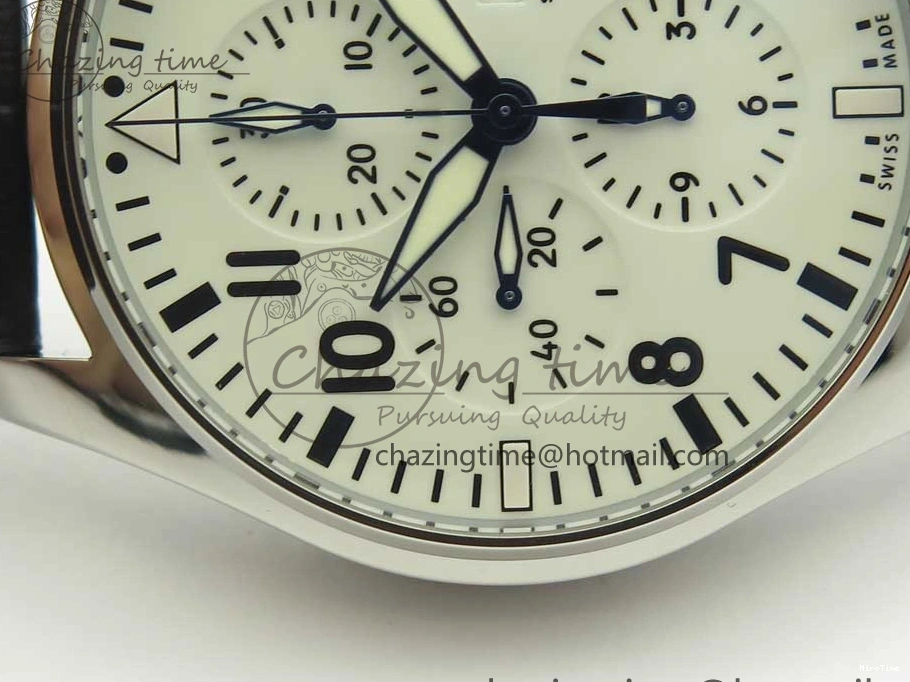 MIROTIME 0126 Pilot Chrono 377725 SS ZF 1:1 Best Edition White Dial on Black Leather Strap A Soft 7183